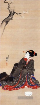  sitzt Galerie - Frau sitzt unter einer Kirschblüte Utagawa Kuniyoshi Ukiyo e